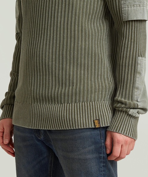 G-STAR(ジースター)の「Woven Mix Washed Knit Pullover/異素材ミックスミリタリーディテールウォッシュド加工ニットセーター(ニット/セーター・メンズ・グリーン系その他・LARGE/MEDIUM/SMALL/X-LARGE/X-SMALL)」の5枚目の写真