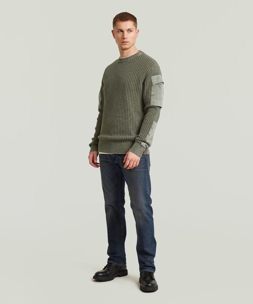 G-STAR(ジースター)の「Woven Mix Washed Knit Pullover/異素材ミックスミリタリーディテールウォッシュド加工ニットセーター(ニット/セーター・メンズ・グリーン系その他・LARGE/MEDIUM/SMALL/X-LARGE/X-SMALL)」の4枚目の写真