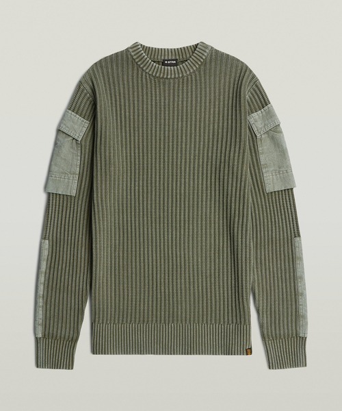 G-STAR(ジースター)の「Woven Mix Washed Knit Pullover/異素材ミックスミリタリーディテールウォッシュド加工ニットセーター(ニット/セーター・メンズ・グリーン系その他・LARGE/MEDIUM/SMALL/X-LARGE/X-SMALL)」の3枚目の写真