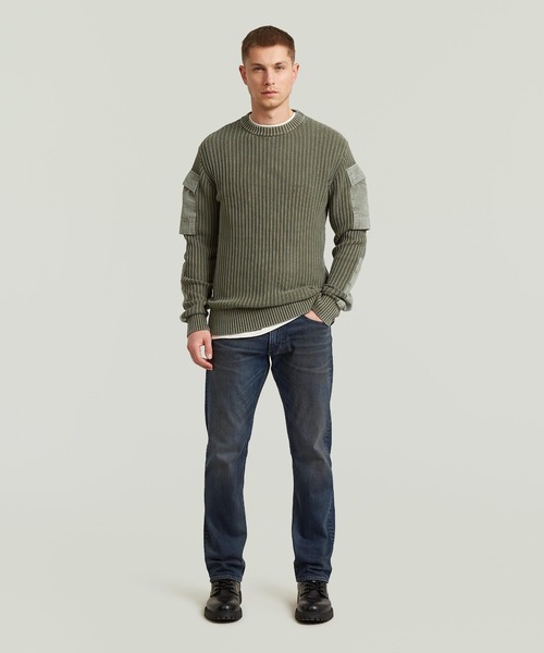 G-STAR(ジースター)の「Woven Mix Washed Knit Pullover/異素材ミックスミリタリーディテールウォッシュド加工ニットセーター(ニット/セーター・メンズ・グリーン系その他・LARGE/MEDIUM/SMALL/X-LARGE/X-SMALL)」の7枚目の写真
