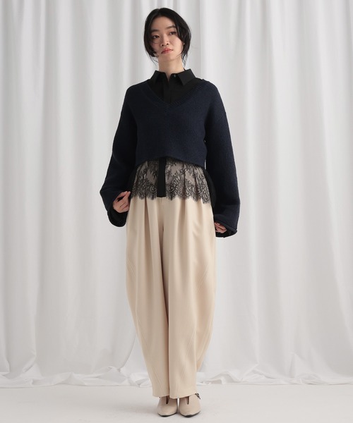 mysty woman(ミスティウーマン)の「カーブワイドパンツ 643312(その他パンツ・レディース・ベージュ/ホワイト系その他/ブラック・FREE)」の8枚目の写真