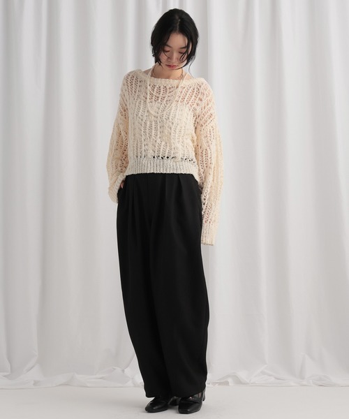 mysty woman(ミスティウーマン)の「カーブワイドパンツ 643312(その他パンツ・レディース・ベージュ/ホワイト系その他/ブラック・FREE)」の6枚目の写真