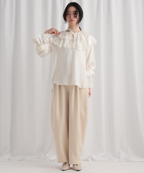 mysty woman(ミスティウーマン)の「カーブワイドパンツ 643312(その他パンツ・レディース・ベージュ/ホワイト系その他/ブラック・FREE)」の9枚目の写真