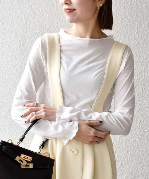 SHIPS any(シップス エニィ)の「SHIPS any:〈手洗い可能〉シアー コットン ボトルネック メロウ プルオーバー(Tシャツ/カットソー・レディース・オフホワイト/ブラック・ONE SIZE)」の9枚目の写真