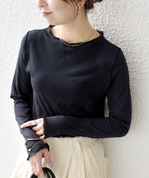SHIPS any(シップス エニィ)の「SHIPS any:〈手洗い可能〉シアー コットン ボトルネック メロウ プルオーバー(Tシャツ/カットソー・レディース・オフホワイト/ブラック・ONE SIZE)」の13枚目の写真