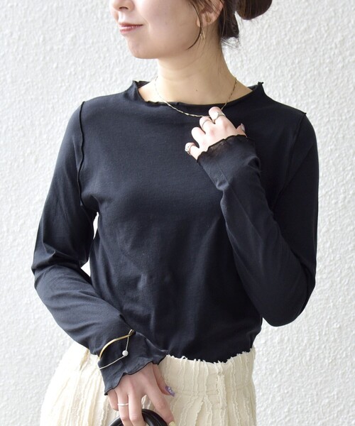 SHIPS any(シップス エニィ)の「SHIPS any:〈手洗い可能〉シアー コットン ボトルネック メロウ プルオーバー(Tシャツ/カットソー・レディース・オフホワイト/ブラック・ONE SIZE)」の14枚目の写真