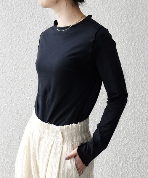 SHIPS any(シップス エニィ)の「SHIPS any:〈手洗い可能〉シアー コットン ボトルネック メロウ プルオーバー(Tシャツ/カットソー・レディース・オフホワイト/ブラック・ONE SIZE)」の15枚目の写真
