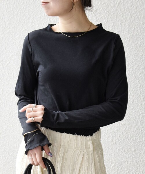 SHIPS any(シップス エニィ)の「SHIPS any:〈手洗い可能〉シアー コットン ボトルネック メロウ プルオーバー(Tシャツ/カットソー・レディース・オフホワイト/ブラック・ONE SIZE)」の18枚目の写真