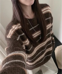 マルチボーダークルーネックオーバーサイズニット