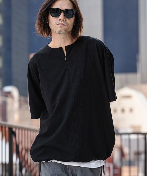 CAMBIO（カンビオ）の「mt10185-Stretch Seersucker Zip Henley Neck Short Sleeve Pullover 半袖プルオーバー(S65226cmb)（Tシャツ/カットソー・メンズ・ブラック/ベージュ/ネイビー/グレー・S/M/L）」の19枚目の写真
