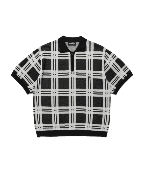 NICE GHOST CLUB(ナイスゴーストクラブ)の「CHECK PK HALF KNIT_BLACK(NG2EMUK640A)(ニット/セーター・レディース・ブラック・L/S/M)」の1枚目の写真