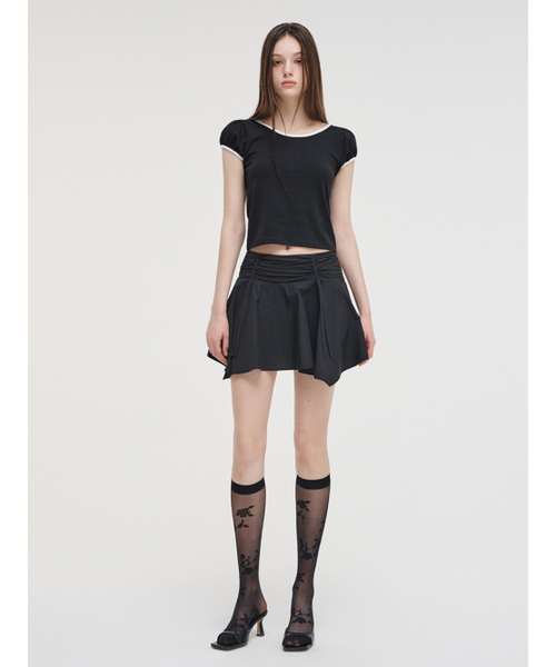 ETMON（エトモン）の「Strap Shirring Mini Skirt Black（スカート・レディース・その他・M）」の2枚目の写真