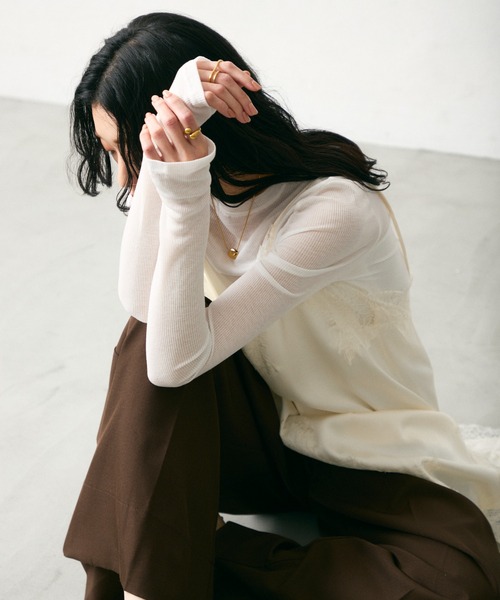 Lutim by u(ルチバイユー)の「シアーリブクルートップス(Tシャツ/カットソー・レディース・ホワイト/ピンク/チャコールグレー/ブルー・FREE)」の13枚目の写真