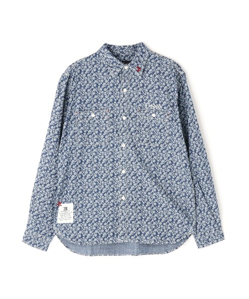 FLORAL PATTERN DENIM WORK L/S SHIRT — джинсовая рабочая рубашка с цветочным принтом, AVIREX