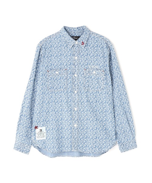 AVIREX(アヴィレックス)の「FLORAL PATTERN DENIM WORK L/S SHIRT / フラワーパターン デニムワークシャツ / AVIREX / アヴィレックス(シャツ/ブラウス・メンズ・ライトインディゴブルー/インディゴブルー・X-LARGE/XX-LARGE/MEDIUM/LARGE)」の3枚目の写真