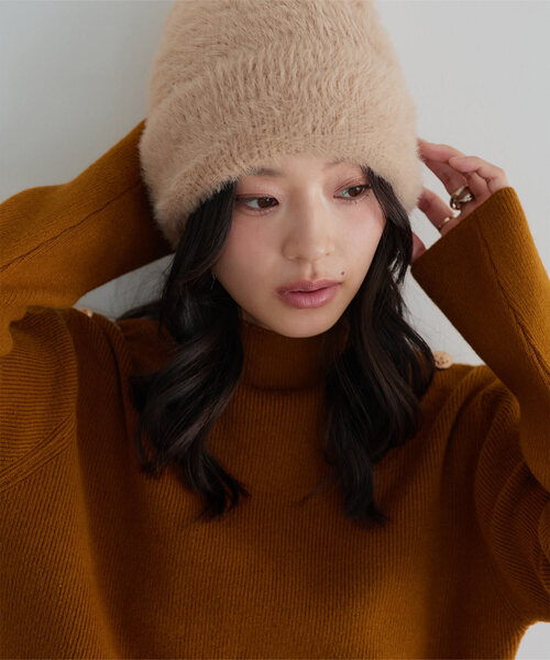 KOBE LETTUCE（コウベレタス）の「シャギーニット帽（ニットキャップ/ビーニー・レディース・グレー/ベージュ・FREE）」の2枚目の写真