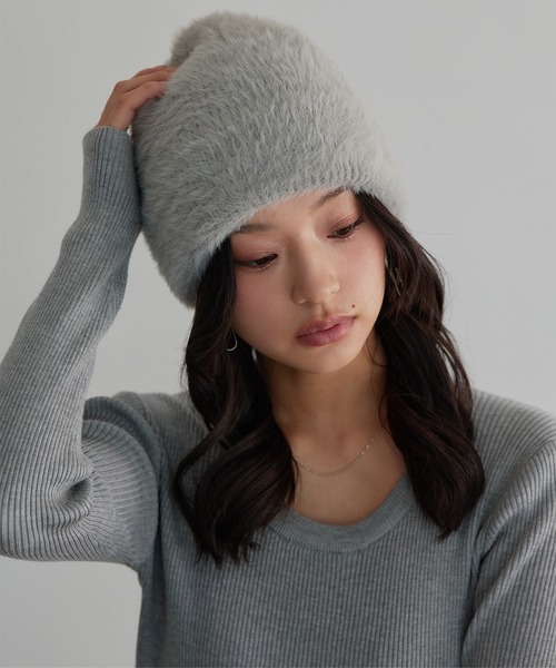 KOBE LETTUCE（コウベレタス）の「シャギーニット帽（ニットキャップ/ビーニー・レディース・グレー/ベージュ・FREE）」の3枚目の写真