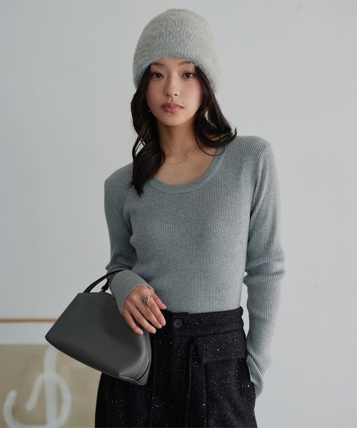 KOBE LETTUCE（コウベレタス）の「シャギーニット帽（ニットキャップ/ビーニー・レディース・グレー/ベージュ・FREE）」の4枚目の写真