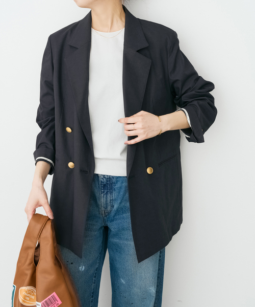 Spick & Span（スピックアンドスパン）の「サマークロスダブルジャケット（テーラードジャケット・レディース・ネイビー/ベージュ・38/36）」の12枚目の写真