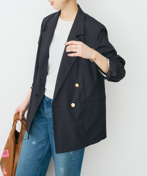 Spick & Span（スピックアンドスパン）の「サマークロスダブルジャケット（テーラードジャケット・レディース・ネイビー/ベージュ・38/36）」の13枚目の写真