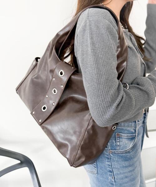 WEGO（ウィゴー）の「WEGO/ハトメデザインワンハンドルトート（トートバッグ・レディース・ベージュ/ブラウン/ブラック・FREE）」の4枚目の写真