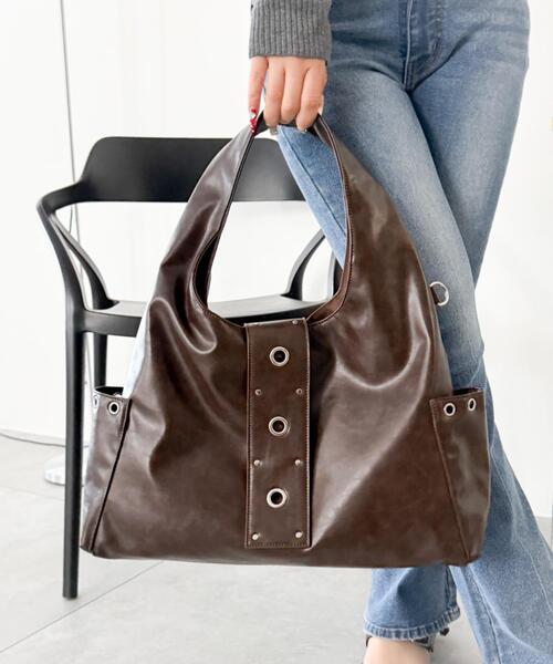 WEGO（ウィゴー）の「WEGO/ハトメデザインワンハンドルトート（トートバッグ・レディース・ベージュ/ブラウン/ブラック・FREE）」の5枚目の写真