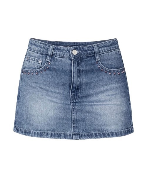 JilLA(ジルア)の「Denim Studded Mini Skirt Pants / デニムスタッズミニスカートパンツ(デニムスカート・レディース・ブルー・S/M)」の2枚目の写真