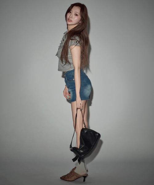 JilLA(ジルア)の「Denim Studded Mini Skirt Pants / デニムスタッズミニスカートパンツ(デニムスカート・レディース・ブルー・S/M)」の14枚目の写真