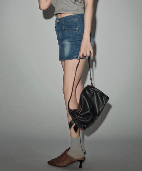 JilLA(ジルア)の「Denim Studded Mini Skirt Pants / デニムスタッズミニスカートパンツ(デニムスカート・レディース・ブルー・S/M)」の10枚目の写真