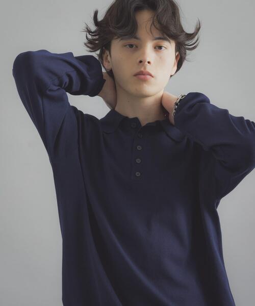 SENSE OF PLACE by URBAN RESEARCH（センスオブプレイスバイアーバンリサーチ）の「『洗濯可/防花粉』SKINProofニットポロシャツ（ニット/セーター・メンズ・ネイビー/チャコールグレー/ライトグレー・LARGE/MEDIUM）」の3枚目の写真