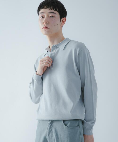 SENSE OF PLACE by URBAN RESEARCH（センスオブプレイスバイアーバンリサーチ）の「『洗濯可/防花粉』SKINProofニットポロシャツ（ニット/セーター・メンズ・ネイビー/チャコールグレー/ライトグレー・LARGE/MEDIUM）」の2枚目の写真