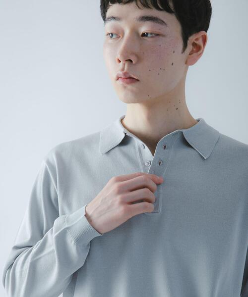 SENSE OF PLACE by URBAN RESEARCH（センスオブプレイスバイアーバンリサーチ）の「『洗濯可/防花粉』SKINProofニットポロシャツ（ニット/セーター・メンズ・ネイビー/チャコールグレー/ライトグレー・LARGE/MEDIUM）」の5枚目の写真
