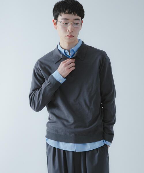 SENSE OF PLACE by URBAN RESEARCH（センスオブプレイスバイアーバンリサーチ）の「『洗濯可/防花粉』SKINProofニットポロシャツ（ニット/セーター・メンズ・ネイビー/チャコールグレー/ライトグレー・LARGE/MEDIUM）」の19枚目の写真