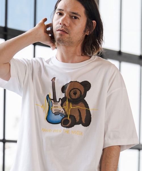 CAMBIO(カンビオ)の「mt10272- ビッグシルエットプリント×刺繍T(Rock Bear) Tシャツ(CASD-178)(Tシャツ/カットソー・メンズ・ホワイト×グリーン/ホワイト×レッド/ホワイト×イエロー・XL/L/M/S)」の3枚目の写真