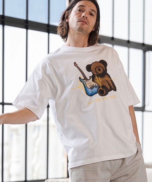 CAMBIO(カンビオ)の「mt10272- ビッグシルエットプリント×刺繍T(Rock Bear) Tシャツ(CASD-178)(Tシャツ/カットソー・メンズ・ホワイト×グリーン/ホワイト×レッド/ホワイト×イエロー・XL/L/M/S)」の5枚目の写真