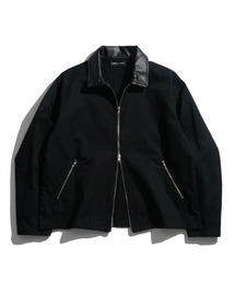 NOIZY（ノイジー）の「double zip collar PUleather short length twill/denim blouson /ダブルジップ エリ PU レザー ショートレングス ツイル/デニムブルゾン 短丈（ブルゾン）」