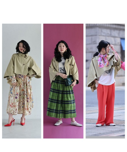 cawaii(カワイイ)の「ゆるやかなカーブシルエットのモモンガショートトレンチコート(トレンチコート・レディース・ネイビー/ベージュ・FREE)」の6枚目の写真