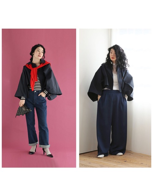 cawaii(カワイイ)の「ゆるやかなカーブシルエットのモモンガショートトレンチコート(トレンチコート・レディース・ネイビー/ベージュ・FREE)」の10枚目の写真