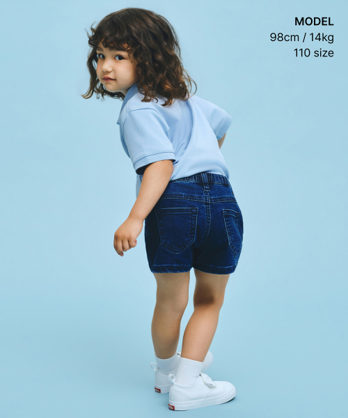 MUSINSA STANDARD KIDS（ムシンサスタンダードキッズ）の「[クールスタンダード] バンディングデニムミニショーツ [ディープインディゴ]（その他パンツ・レディース・その他・110/120/130/140/150/160）」の2枚目の写真