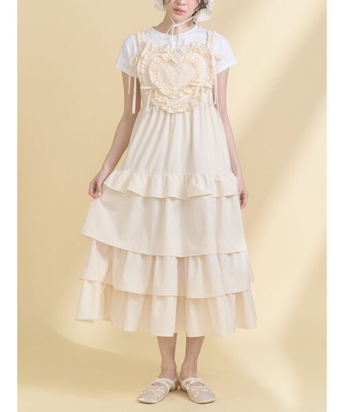 merry jenny（メリージェニー）の「Heartティアードワンピース（ワンピース・レディース・ライトブルー/アイボリー/チャコールグレー・FREE）」の2枚目の写真