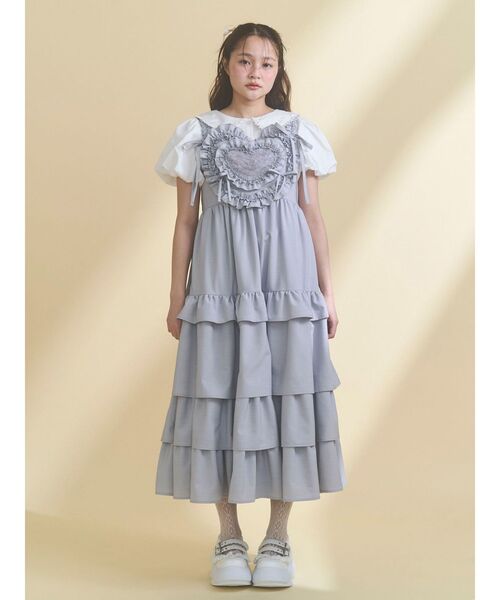 merry jenny（メリージェニー）の「Heartティアードワンピース（ワンピース・レディース・ライトブルー/アイボリー/チャコールグレー・FREE）」の9枚目の写真