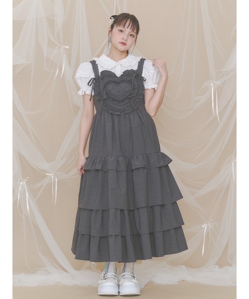 merry jenny（メリージェニー）の「Heartティアードワンピース（ワンピース・レディース・ライトブルー/アイボリー/チャコールグレー・FREE）」の4枚目の写真