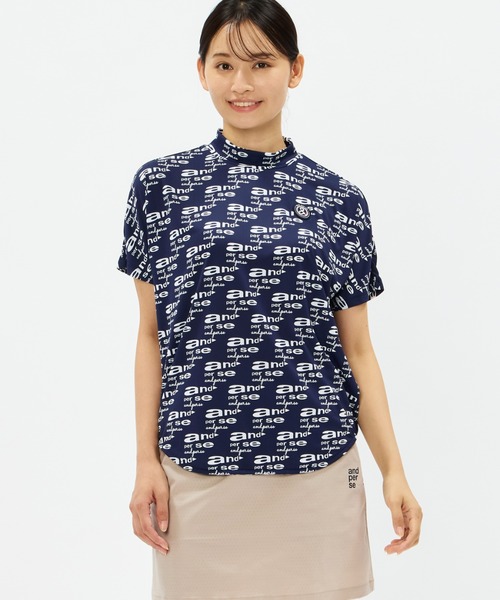 and per se(アンパスィ)の「COOL is COOL プリンテッド半袖モックネックシャツ(レディース)(Tシャツ/カットソー・レディース・ネイビー/ベージュ/ホワイト・LL/L/M)」の5枚目の写真