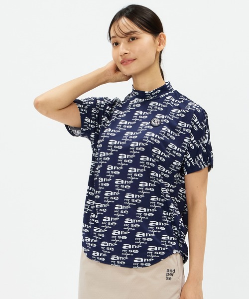 and per se(アンパスィ)の「COOL is COOL プリンテッド半袖モックネックシャツ(レディース)(Tシャツ/カットソー・レディース・ネイビー/ベージュ/ホワイト・LL/L/M)」の6枚目の写真