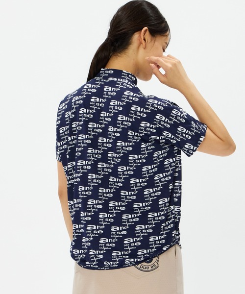 and per se(アンパスィ)の「COOL is COOL プリンテッド半袖モックネックシャツ(レディース)(Tシャツ/カットソー・レディース・ネイビー/ベージュ/ホワイト・LL/L/M)」の7枚目の写真