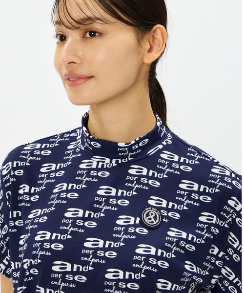and per se(アンパスィ)の「COOL is COOL プリンテッド半袖モックネックシャツ(レディース)(Tシャツ/カットソー・レディース・ネイビー/ベージュ/ホワイト・LL/L/M)」の8枚目の写真