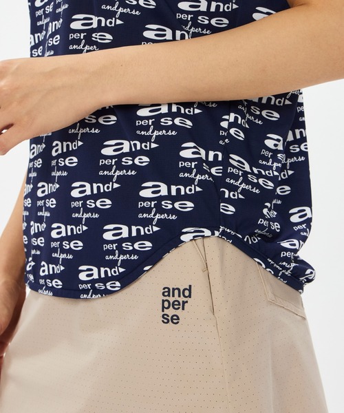 and per se(アンパスィ)の「COOL is COOL プリンテッド半袖モックネックシャツ(レディース)(Tシャツ/カットソー・レディース・ネイビー/ベージュ/ホワイト・LL/L/M)」の10枚目の写真