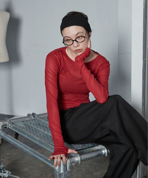 OFROOM（オフルーム）の「【26AW 新色追加】Sheer Long Sleeve Tee／シアーロングスリーブTEE（Tシャツ/カットソー・レディース・ネイビー/ブラック/ホワイト/ブルー/ピンク/グレー/チャコールグレー/レッド・FREE）」の8枚目の写真