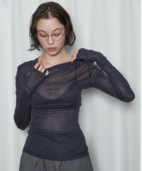 OFROOM（オフルーム）の「【26AW 新色追加】Sheer Long Sleeve Tee／シアーロングスリーブTEE（Tシャツ/カットソー・レディース・ネイビー/ブラック/ホワイト/ブルー/ピンク/グレー/チャコールグレー/レッド・FREE）」の3枚目の写真