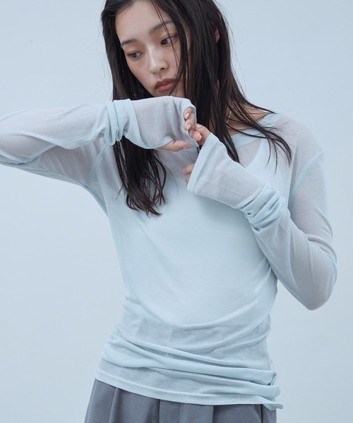 セール】Sheer Long Sleeve Tee／シアーロングスリーブTEE（Tシャツ